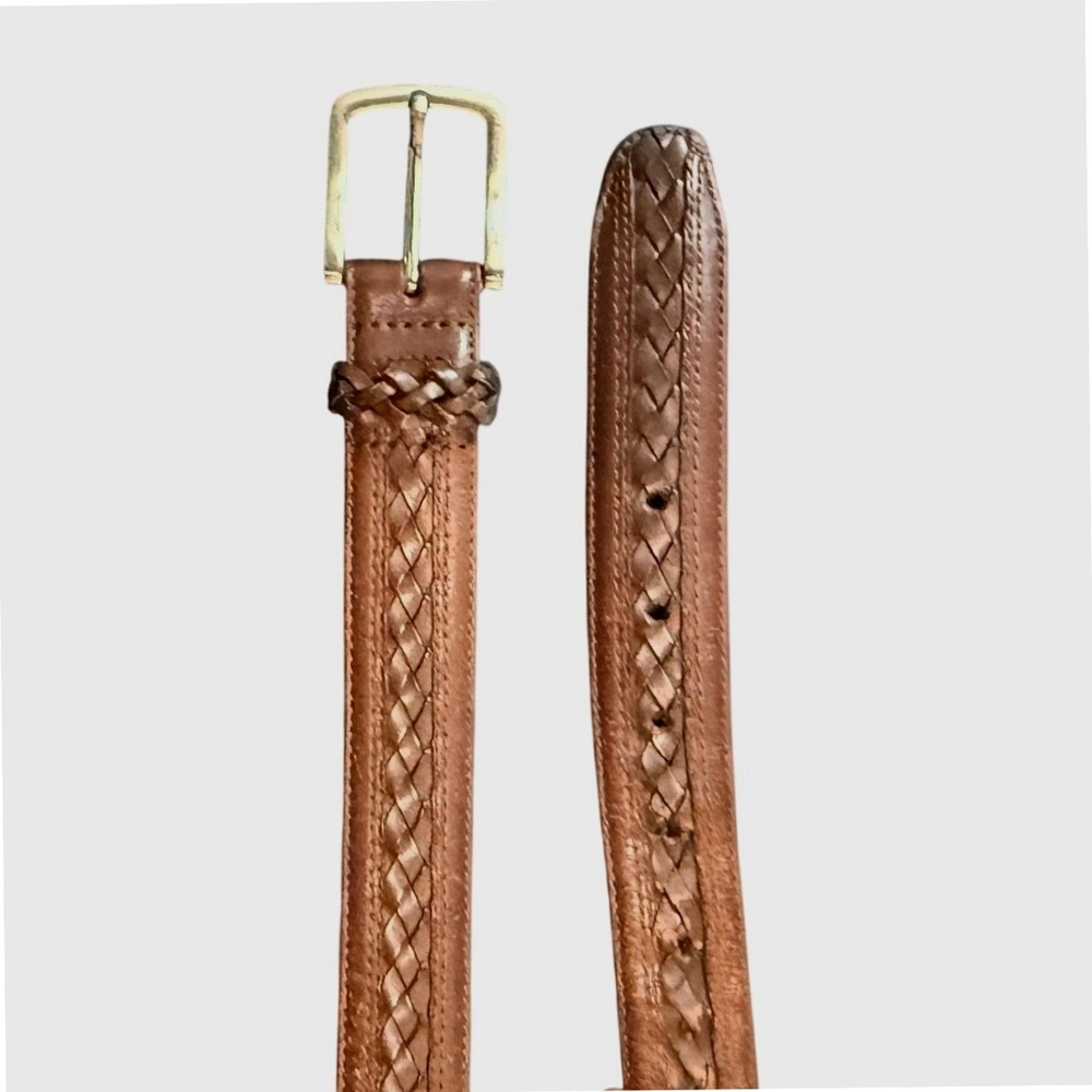 Tommy Bahama Mens Brown Braided Leather Belt 42 Silver Buckle Preppy Golf Resort